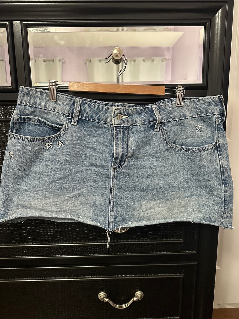 Light Blue Denim Mini Shorts with Star Studs